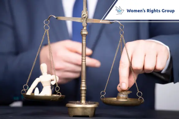 Weight scale balancing miniature people figures and coins